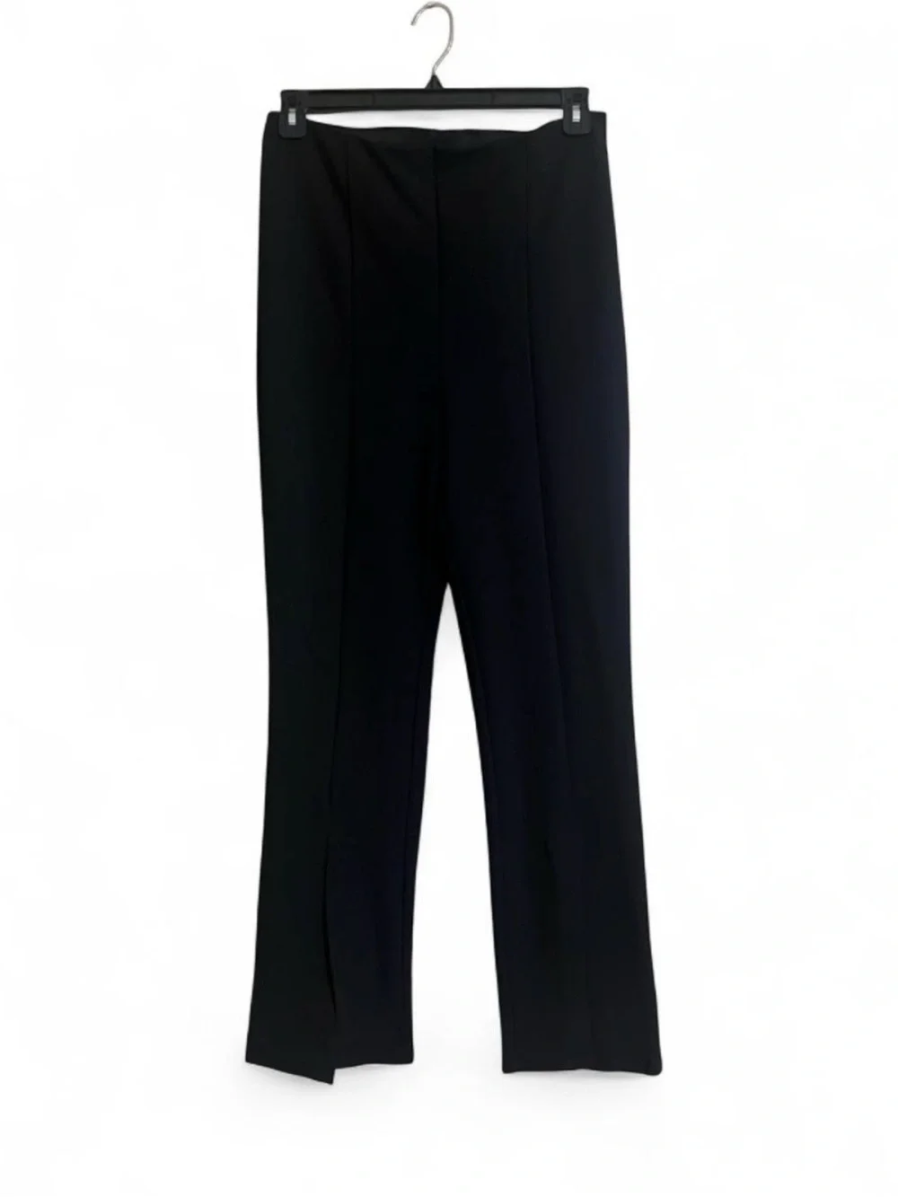 H&M Pants Sz L Stretchy Black Front-Slit Pull On Creased Leg Leggings Feminine